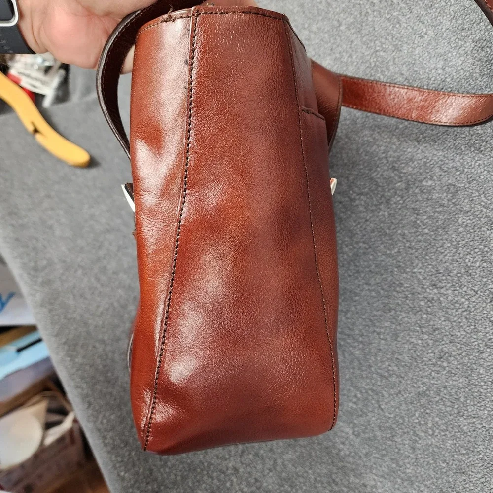 Etienne Aigner Cognac Brown Leather Tote Shoulder Bag Buckle‎ Detail 86545